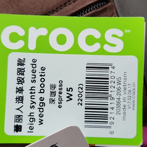 Crocs Leigh Wedge Suede Booties Espresso Rich Brown Women's 5M #3017 - Picture 7 of 10